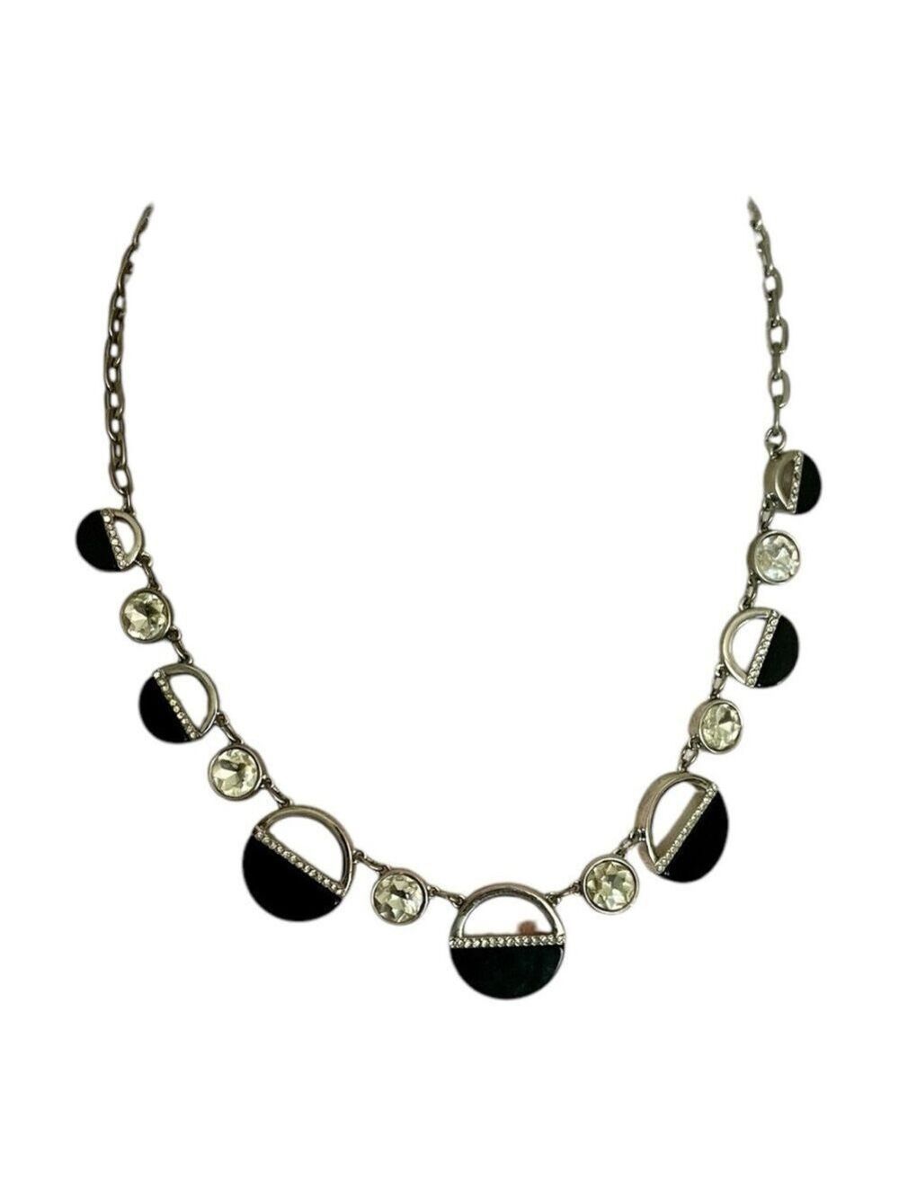 White House Black Market Necklace, Black and Silver Cut-Out Circles, 18”…